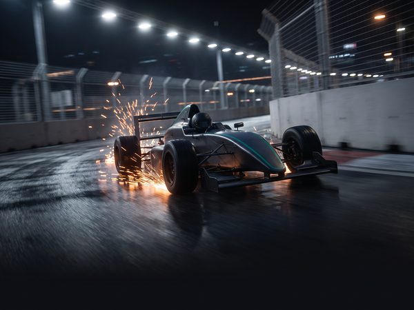 Single-seater race car at a night street race